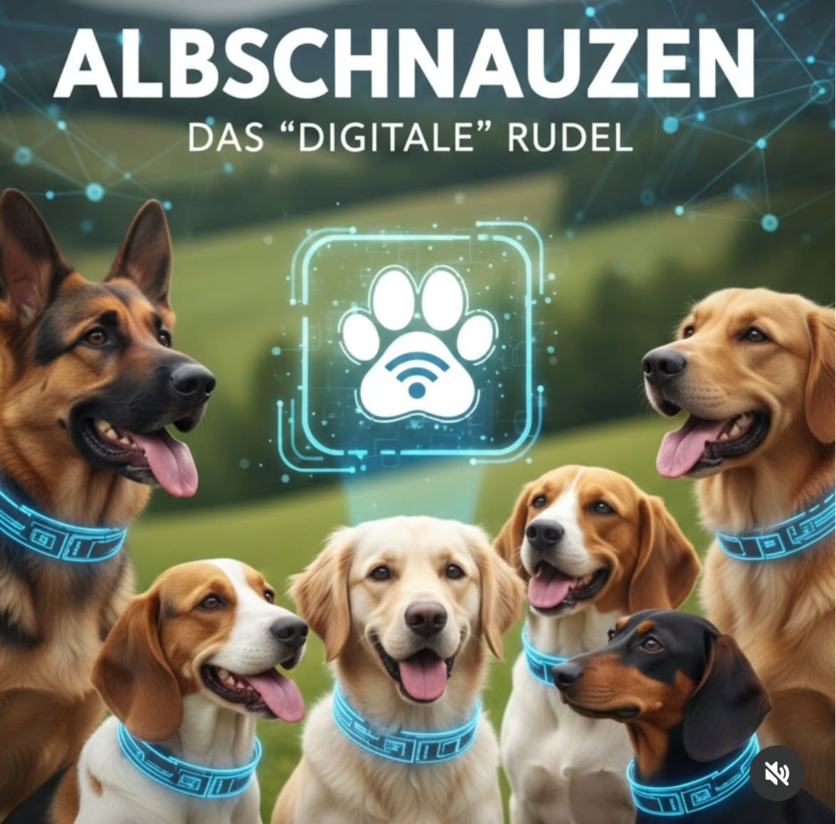 Das digitale Rudel der Hundeschule Albschnauzen, mehrere Hunde auf einer Wiese